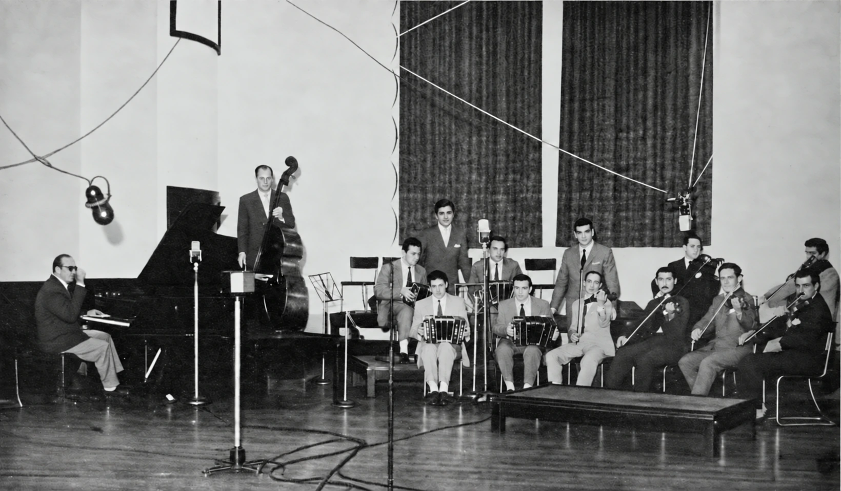 Carlos Di Sarli and his Gran Orquesta in the RCA Victor recording studio, probably on 3 February 1956